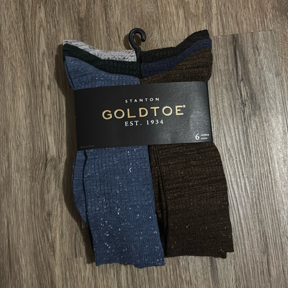 Gold Toe Dress Socks Blue and Brown Crew Length 6 pack